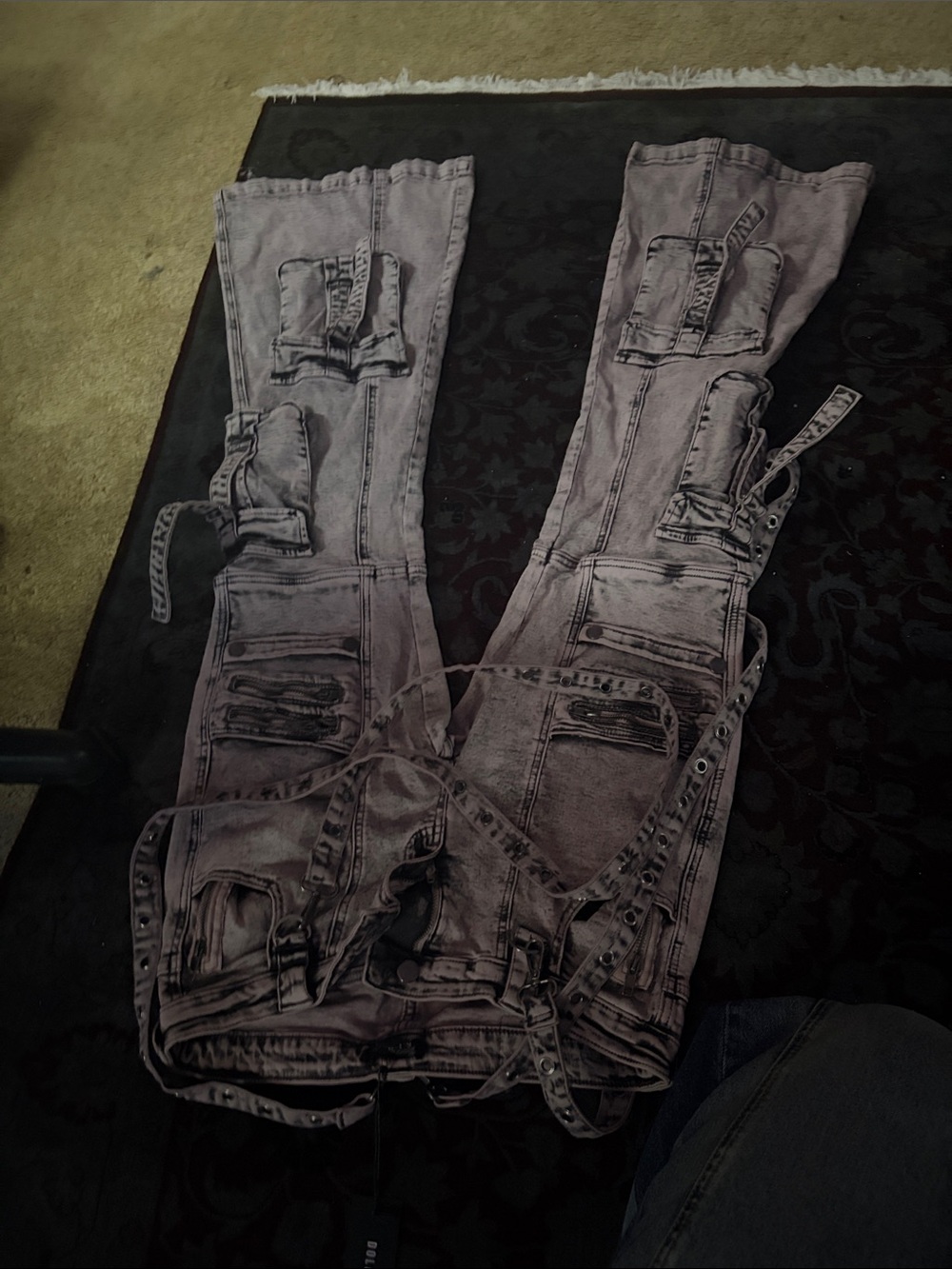 Distressed Cargo Pants in Washed Mauve